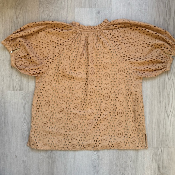 Cleobella Kate Blouse Wheat Tan Eyelet Button-Up Blouse Small Organic Cotton - Picture 11 of 13